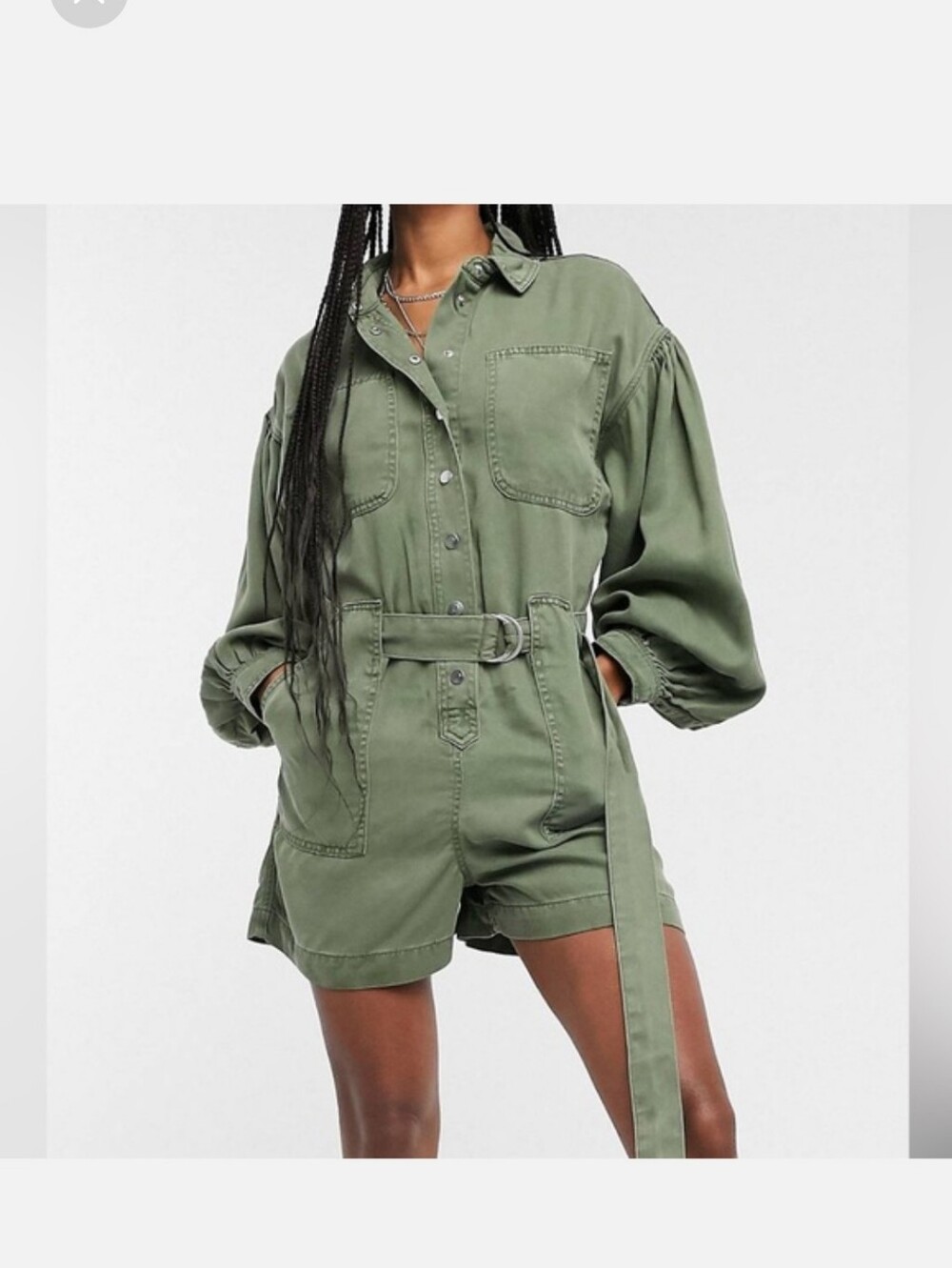 All Saints Olive Green Utility Shorts Romper